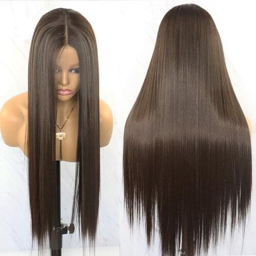 Beautiful Diary Silky Straight Brown Gluesles Wigs Futura Hair T Part Wigs #4 Heat Resistant Synthetic Hair Wigs For Black Women