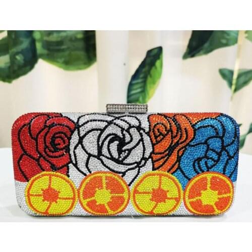 Rose Flower Red/Yellow/Black/White Diamond Purse Luxury Women’s Crystal Chain Shouler Handbag Designer Small Rhinestone Bags