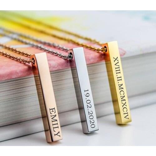 Rectangle Wishing Pillar Pendant Necklace For Men Stainless Steel Personalized Engrav Text Name Letter Women Fashion Jewelry 001