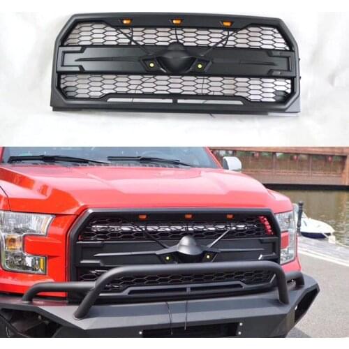 Raptor Grille Modified Grill Front Bumper Mesh Fit For Ford F150 2015 2016 2017 Black Front Grille with LED Car Styling
