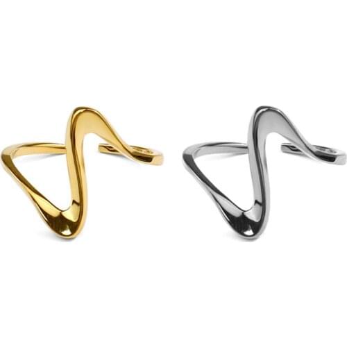 TUNGSTE Silver Gold Color Adjustable Opening Ring Female Creative Wave Finger Rings Trendy Party Elegant Jewelry for Women Femal