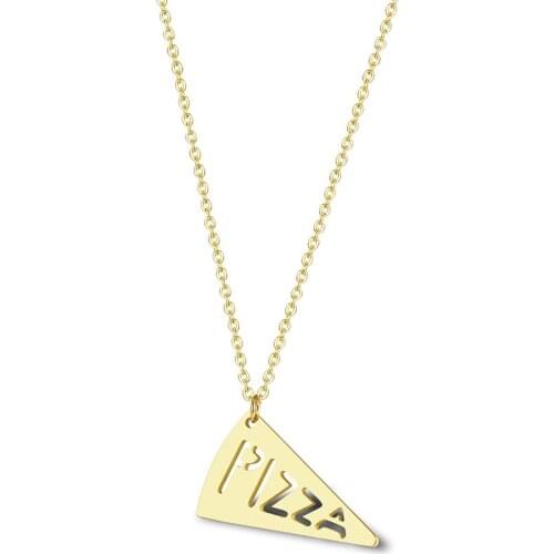 RIR Stainless Steel Golden Pizza Hollow Letter Necklace Simple Food Creative Design Ladies Jewelry Necklace Birthday Gift