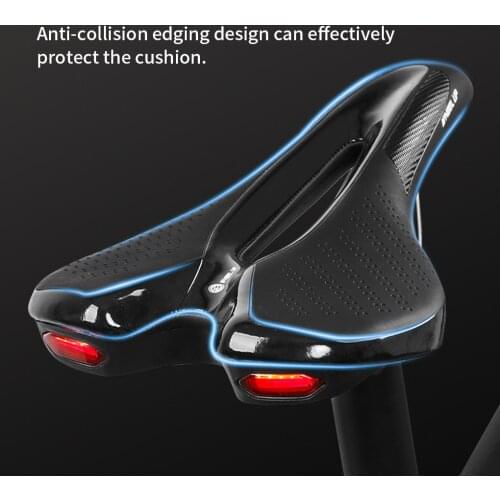 Road Bike Saddle MTB Bicycle Seat With Warning Taillight USB Charging Mountain Cycling Racing PU Breathable Soft Seat Cushion