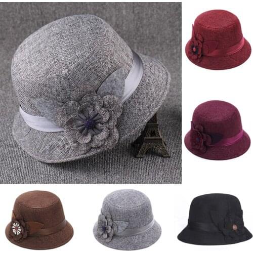 Vintage Elegant Sunscreen Bucket Cap Women Solid Color Floral Ribbon Linen Bowler Sun Hats Breathable Straw Hat