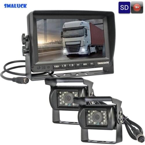 SMALUCK AHD 7" TFT LCD Car Monitor Rear View Monitor Waterproof IR 960P AHD Camera With Video Recording 1V2
