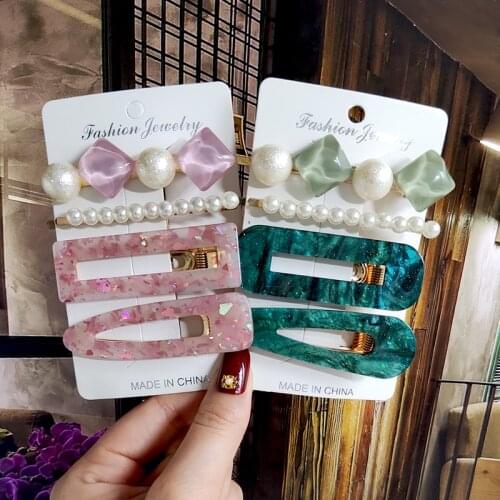 Korea Fashion Women Girls Pearl Crystal Hairpins Side Clip Hair Jewelry New Trendy Geometric Headwear Hair Accessories Barrettes
