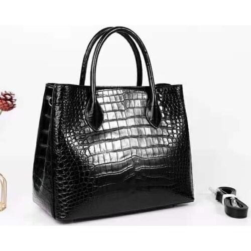 100% genuine crocodile skin leather women tote handbag matt belly crocodile skin lady daily bag with cow lining black color