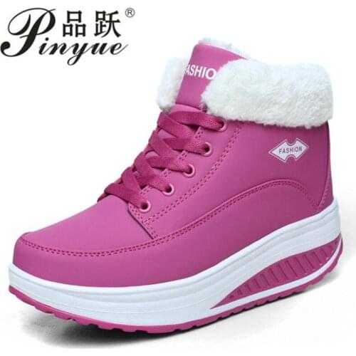 Women Solid Color Lacing Ankle Boots New Winter Warm Shoes Waterproof Thick Bottom Non-slip Platform Snow Boots for Women