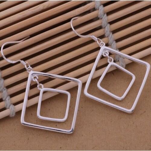 AE473 Lucky Silver Color Earrings For Women Jewelry Women Accessories Double Check /axsajoza Autajmaa