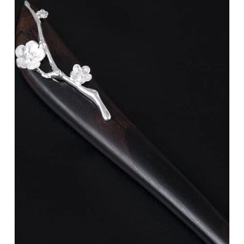 925 Sterling Silver Hair Pins for Women Floral Wood Hair Stick Wedding Accessories Bride Jewelry Chinese Chop Hanfu Hairpin 2020
