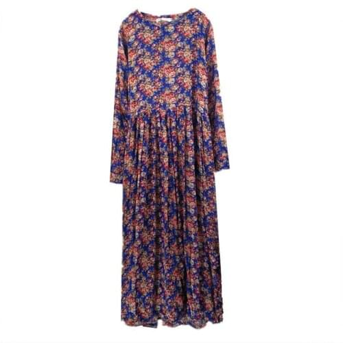 2020 Women Casual Spring Loose Cotton Linen Long Dress Full Sleeve Print Autumn Maxi Dress Vestido Plus Size Dress XS-6XL