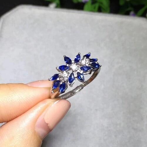 Large extravagant flowers Natural blue sapphire gem Ring S925 Silver Natural gem stone Ring girl Womens party gift fine Jewelry