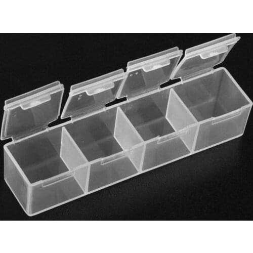 1pc 4 grids Mini Plastic Transparent Nail Box Storage Box Travel Vitamin Drug Tablet Storage Container Cases Nail Case