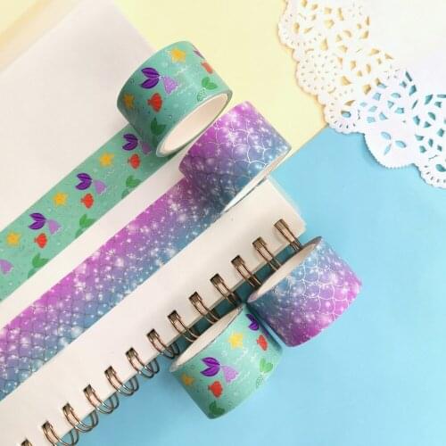 2pcs Set Silver Foil Washi Tape Mermaid Girls Gifts Adhesiva Decorativa Japanese Stationery Deco Tapes