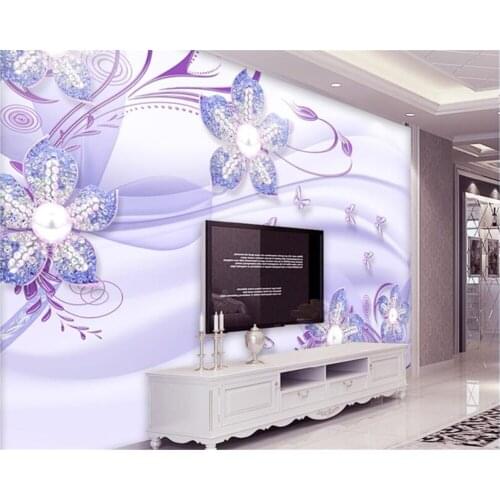 Beibehang papel de parede 3d Purple dream fashion jewelry diamond flower dynamic lines background wall mural wallpaper