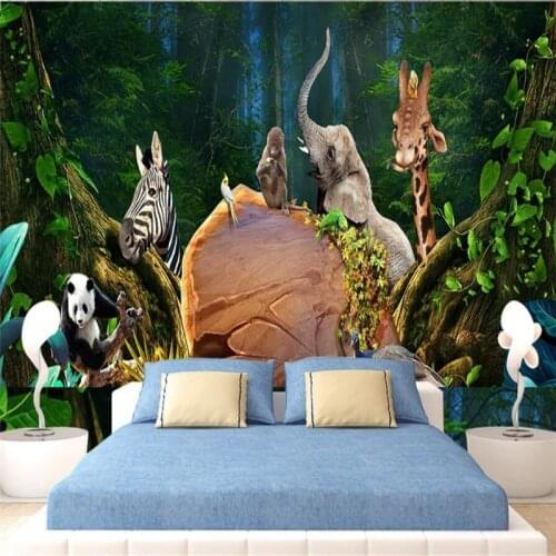 Custom 3D Wallpaper Mural Cute Animal Adventure Jungle TV Bedroom Background Wallpaper Mural