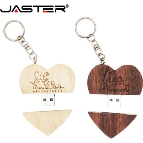 JASTER promotion Wooden heart-shaped U disk 10 pcs Free logo USB 2.0 4GB/8GB/16GB/32GB/64GB USB flash drive free shipping