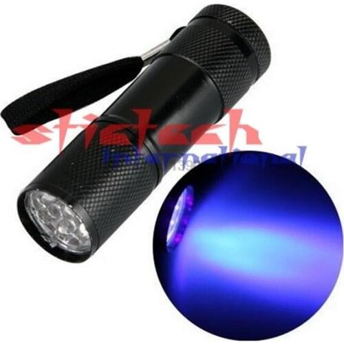 By dhl or ems 200pcs 9 LED UV Ultra Violet light 3AAA Flashlight Torch Light blcak color gift