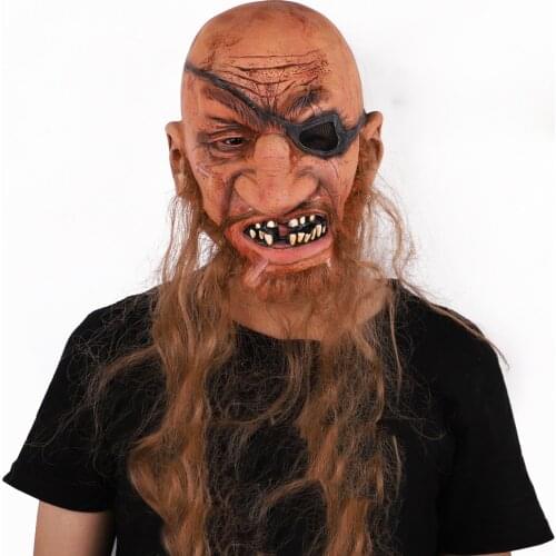 Long Beard Pirate Halloween Horror Silicone Mask Hat Clothes Horror Costume Clown Fancy Dress Wicked Funny Toys Party Costume