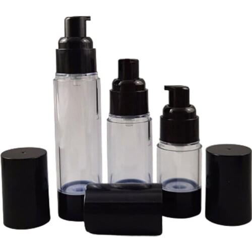 500 x 15ML 30ML 50ML Travel Refillable Cosmetic Airless Bottles Plastic Treatment Pump Lotion Containers with Black Lids