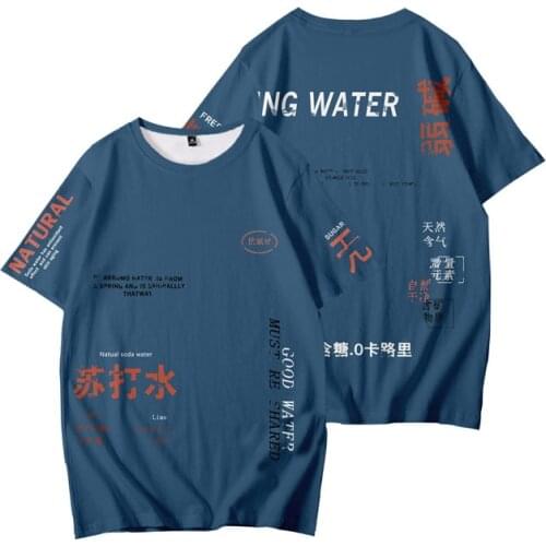 Soda Water Ripped Printed T Shirts Streetwear 2021 Hip Hop Chinese Character Casual Short Sleeve Tops Tees Men Tshirts