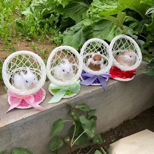 Simulation Faux Fur Rabbit Sitting in Basket Figurine Toy Kids Lovers Birthday Baby Gift For EasterHome Table Ornament