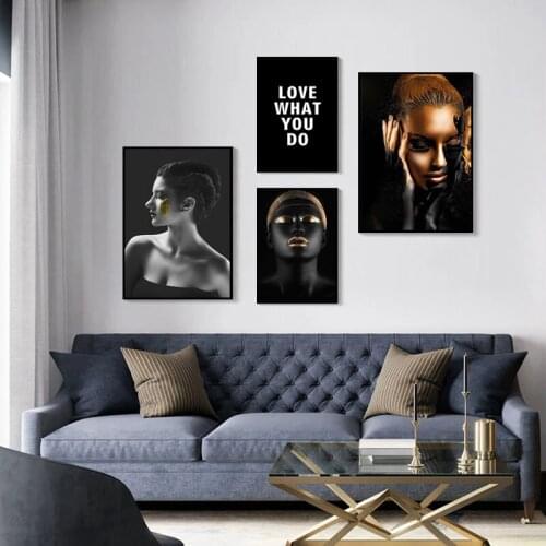 African Women Nude Women Painting Black Gold Art Poster Oil Painting Wall Printing Living Room Furniture Decoration Painting
