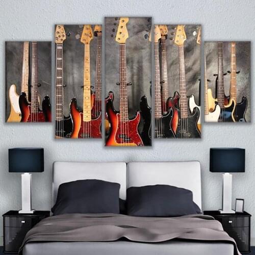 Canvas Paintings 5 Pieces Bass Guitar Collage Wall Art Prints Modern Pictures Frame Home Wall Decor Living Room Music Posters