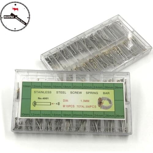Assort size Full Stainless Steel Watch strap pin set,10mm~28mm 1.3mm diameter screw type Watchband connect pins set box
