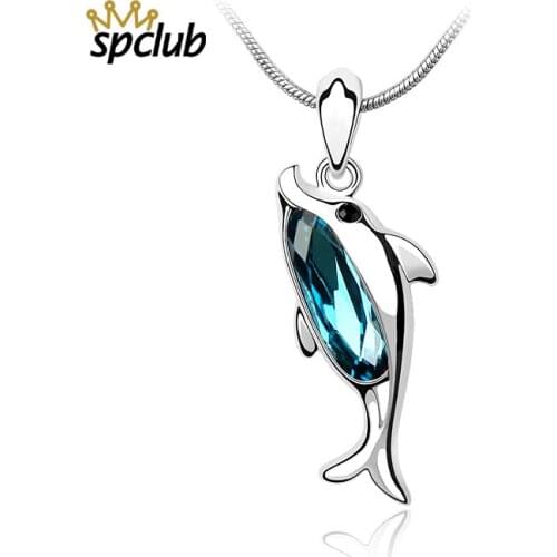 Silver Color Beautiful Crystals From Swarovski Dolphin Pendants Animal Necklace Fashion Jewelry Women Accessories Top Quality