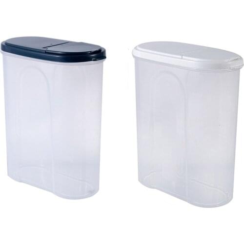2Pcs Kitchen Cereal Dispenser Refrigerator Storage Box Dry Food Rice Container Flour Grain Storage Bottle-Blue & White