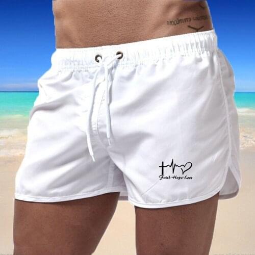 Swimwear Mens Fitness Shorts Love Letter Print Drawstring GYM Running Sportswear Male Walking Clothing Surfing Beach Short Pant