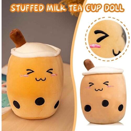 24/35cm Cute Fruit Drink Plush Stuffed Soft Pink Strawberry Milk Tea Plush Boba Tea Cup Toy Bubble Tea Pillow Cushion Kids Gift