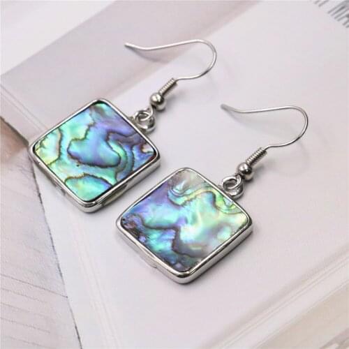 Fashion Women Eardrop Jewelry Natural Zealand Abalone Shell Square Dangle Earrings One Pair Christmas Gift B1156