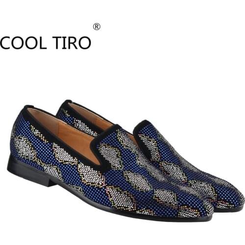 COOL TIRO New Fashion 2020 Snake Mens Rhinestones loafers Diamond python moccasin men Casual Flats dress shoes Genuine Leather
