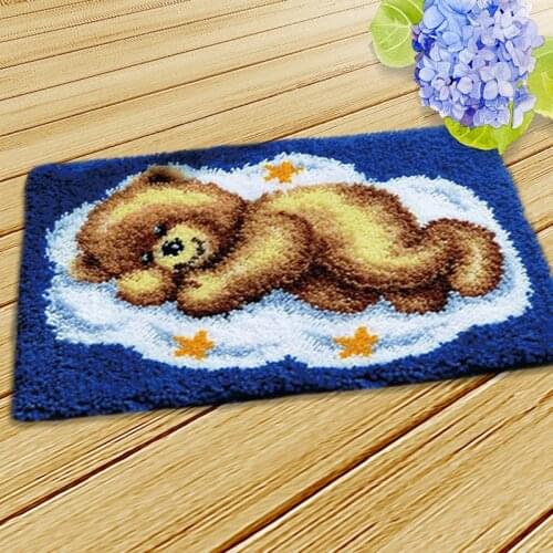 Cartoon Bear Latch hook Rug Canvas Knitted Cushion Embroidery Carpet Crocheting Latch Hook Kit Cross Stitch Fomiaran Needlework