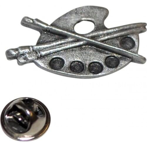 Lapel Pin painter palette and brushes steel