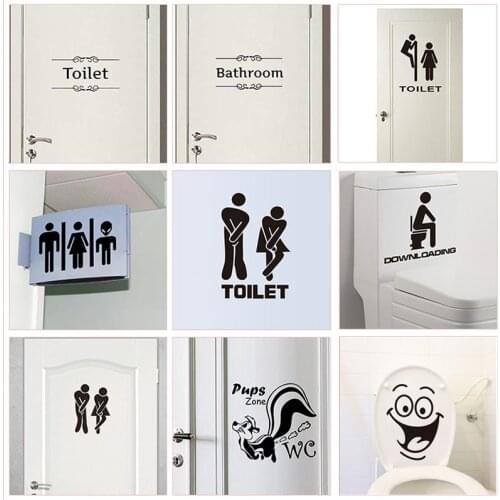 WC Toilet Entrance Sign Door Stickers For Public Place Home Decoration Creative Pattern Wall Decals Diy Funny Vinyl Mural Art