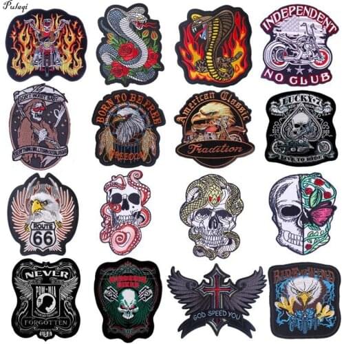 Pulaqi Punk Live to Ride Skull Patches Embroidered Patches For Clothing Eagle Paw Biker Iron On Patches For Jacket Jeans Stripes