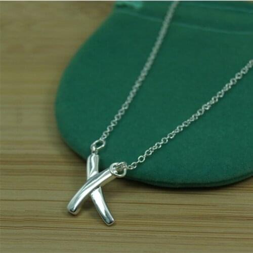BABYLLNT 925 Silver 18 inch Chain Cross X Necklace Woman Wedding Engagement Party Fashion Charm Jewelry Gift