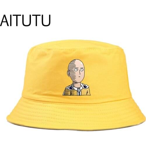 Fashion Reversible Black on punch man Pattern Bucket Hats men Fisherman Caps For Women Gorras Summer japanese anime outdoor hat