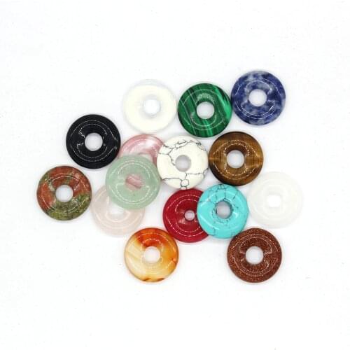 Fashion high quality assorted natural stone mix circle donut charms pendants 18mm for jewelry making 15pcs/lot wholesale