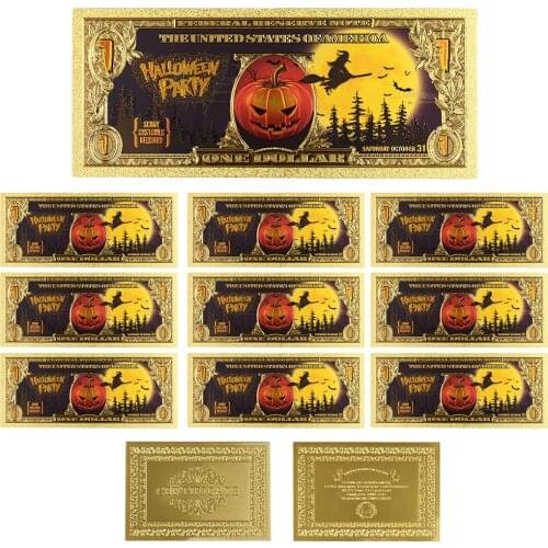 24K Gold Plated Banknote Paper Money Us 1 Dollar Fake Money Bills Decorative Metal Crafts for Halloween Gifts 10pcs/lot