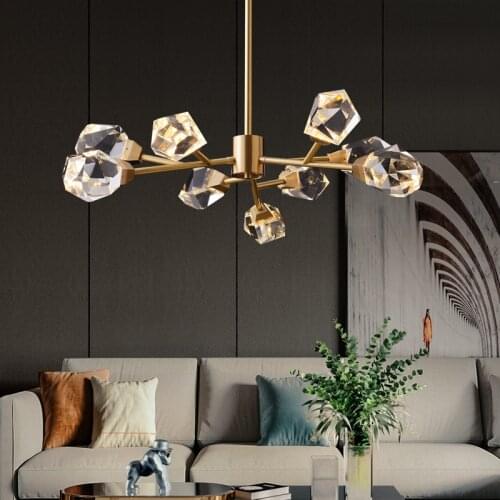 Postmodern All-Copper Gold Chandelier Living Room Simple Crystal Lighting Dining Bedroom Atmospheric Nordic Molecular