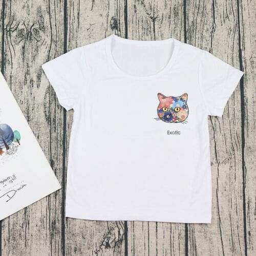 Casual Baby Cat Animal Print Boys Girls T shirt Summer White Short Sleeve Top Tee Shirt Childrens T shirts Clothes Drop Ship