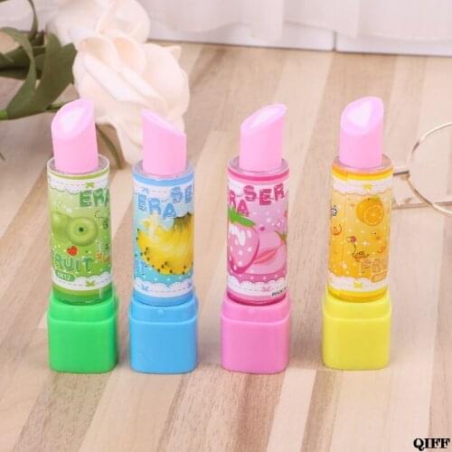 Drop Ship&Wholesale Lovely Lipstick Style Rubber Fruit Pencil Eraser Office Stationery Gift Toy APR28