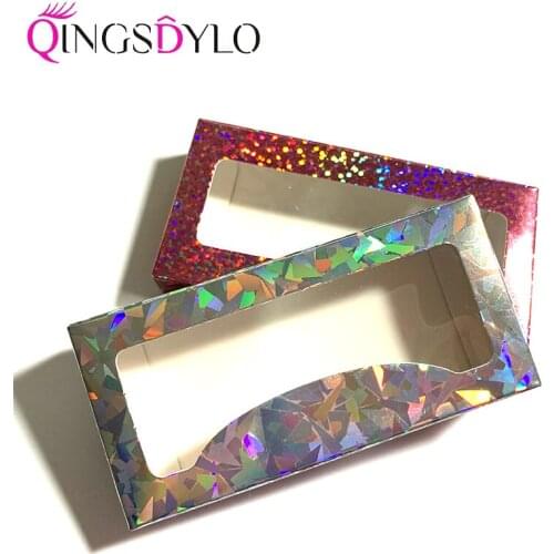 Empty Eyelashes Packaging Soft Paper Lash Box holographic Design without logo 8MM-25MM Full Strip Lashes Rectangle Cardboar Case