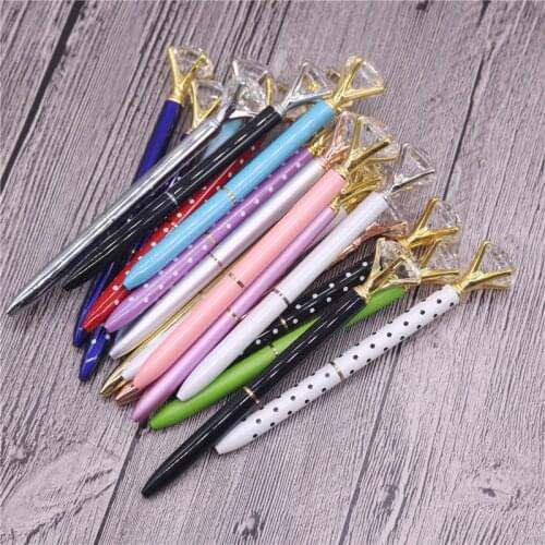 50 pcs crystal pen Luxury Big Diamond Metal Ballpoint Pen Gift Promotion Student Stationery Office Writing Pen pens
