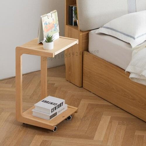 Nordic Modern Full Solid Beech Wood Side Table Movable Small Coffee Table Living Room Sofa Side Table Narrow Angle Table Xj