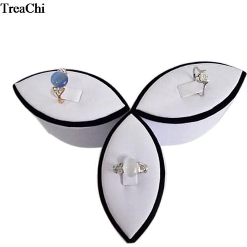 Fashion Eye Shape Jewelry Display Tower White PU Ring Rack Portable Velvet Ring Organizer Storage Stand Holder 3Pcs/Lot